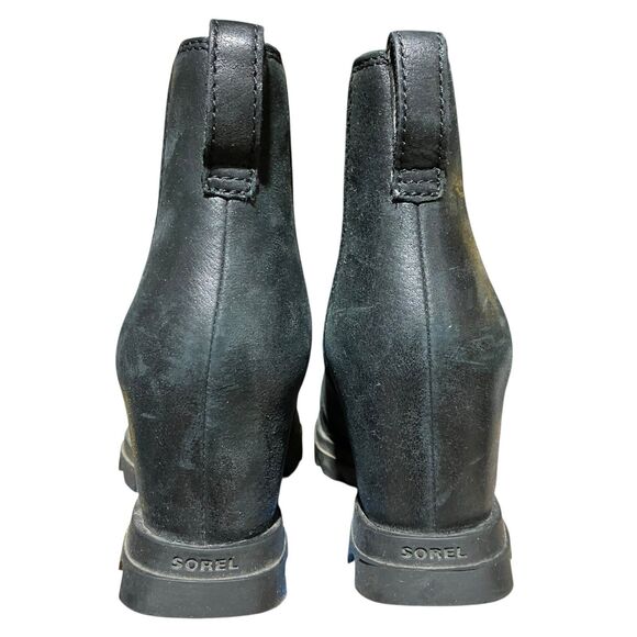 Sorel Joan of Arctic Wedge III Chelsea Boots 6 Black Leather Lug Sole - Picture 8 of 8